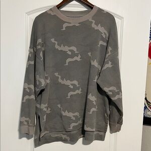 American Eagle Outfitters Gray Camouflage Crewneck Sweater